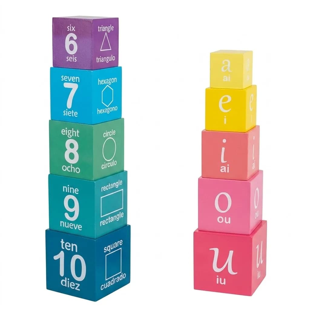 Cubo apilable color Neón Didácticos: ¡Aprende Números, Formas y Vocales! - Imagen 1