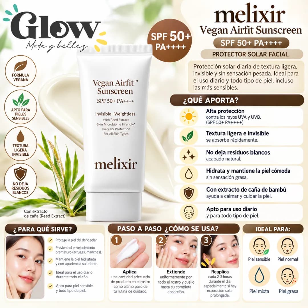 Melixir - Vegan Airfit Sunscreen SPF 50+ PA++++ - Imagen 2