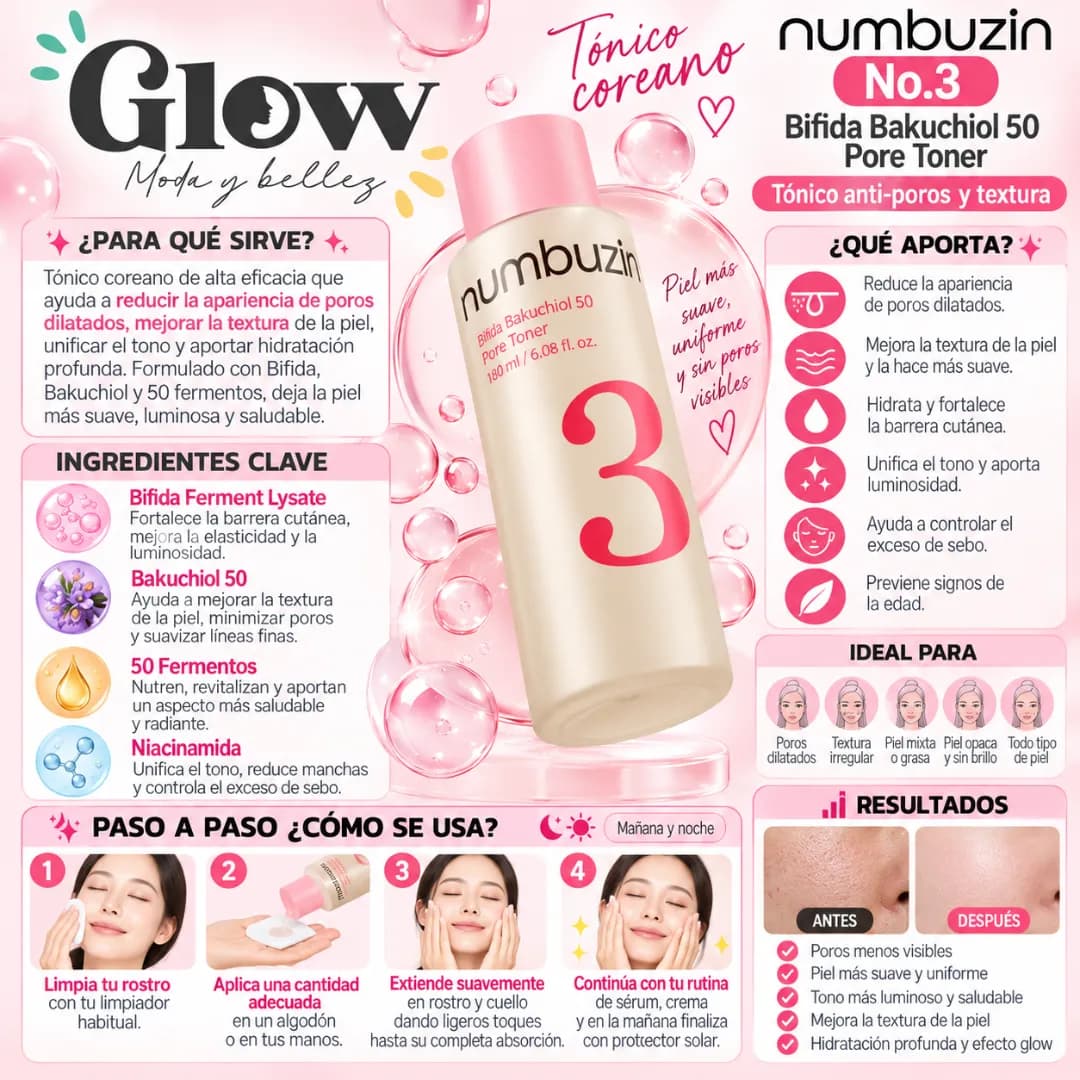Numbuzin - No.3 Bifida Bakuchiol Zero Pore Milky Toner Light - Imagen 2