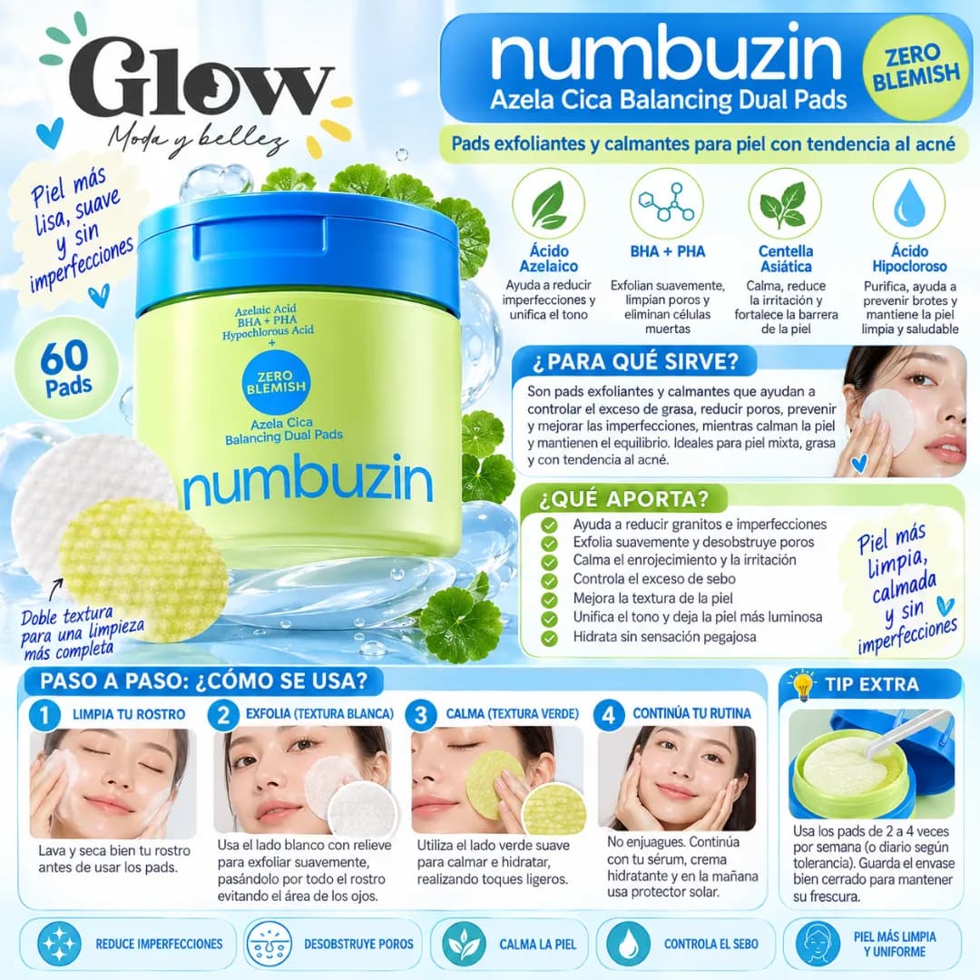 Numbuzin - Zero Blemish Azela Cica Balancing Dual Pads - Imagen 2
