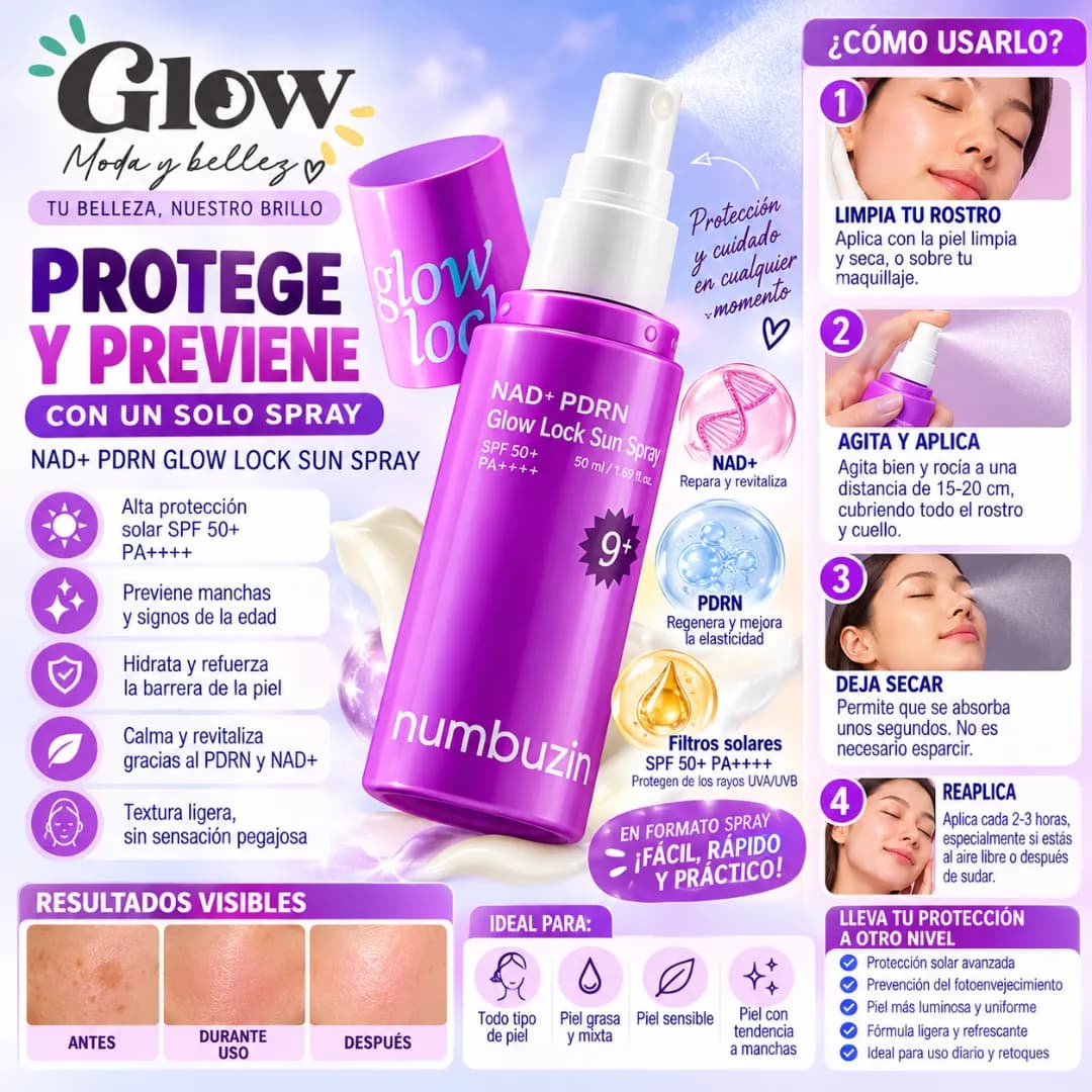 Numbuzin - No.9 NAD+ PDRN Glow Lock Sun Spray SPF50+ PA++++ - Imagen 2