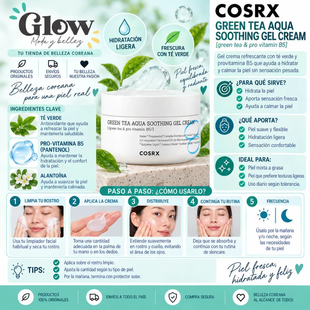 Cosrx - Green Tea Aqua Soothing Gel Cream - Imagen 2
