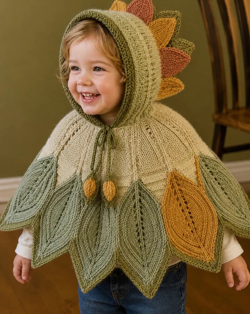 Poncho Tejido para Bebé con Capucha de Dinosaurio - Imagen 1